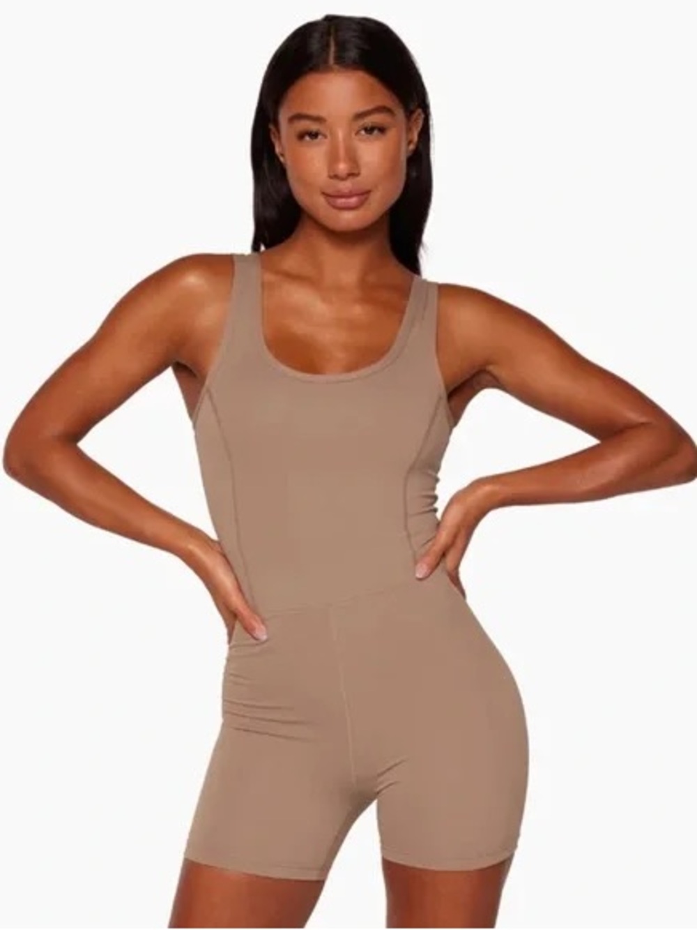 SET Active Taupe Sleeveless Scoop-Neck Jumpsuit Romper